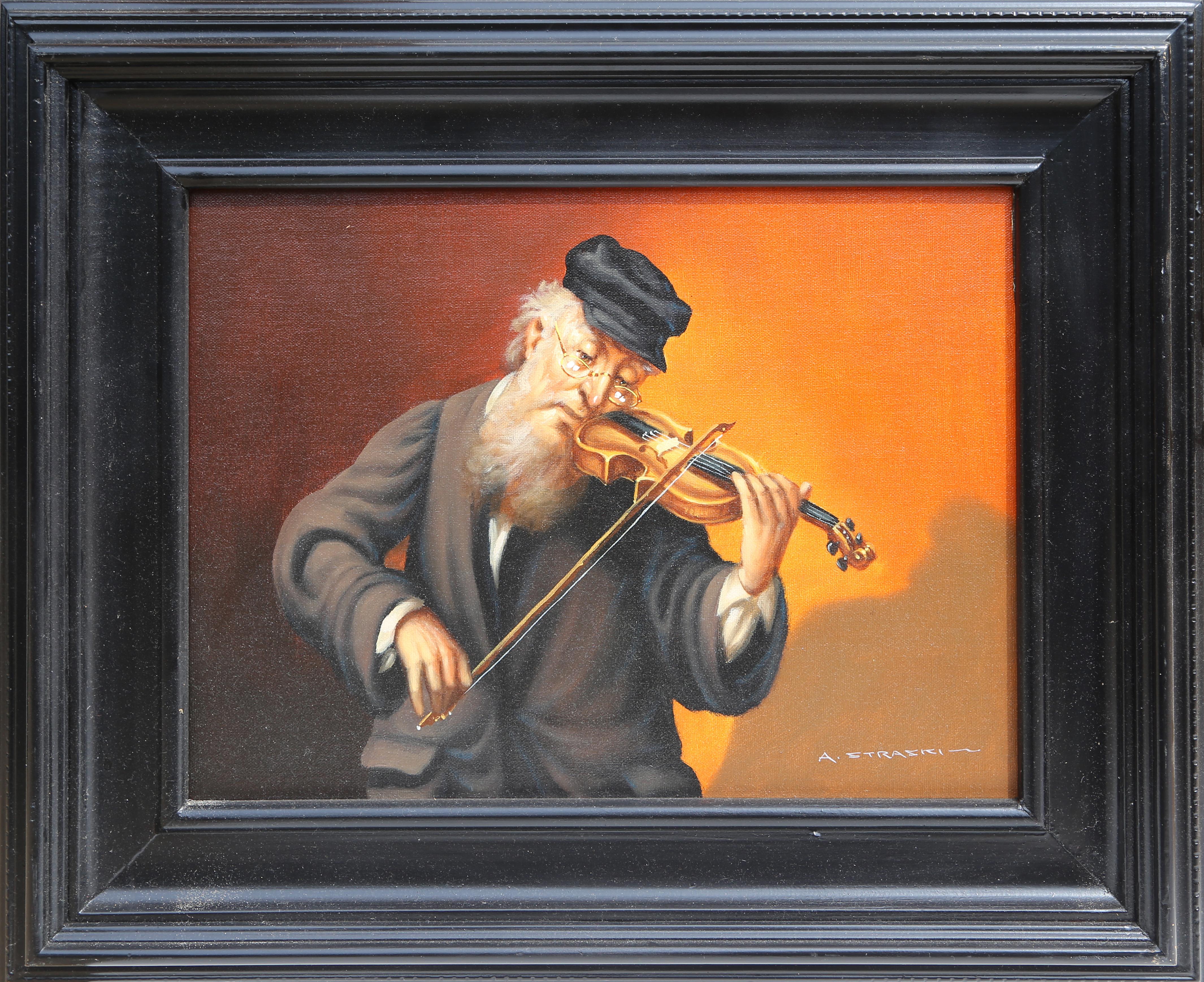 Künstler: Abraham Straski, Pole (1903 - 1987)
Titel: Violinist
Jahr: 1958
Medium: Öl auf Leinwand, signiert v.l.n.r.
Bildgröße:  12 x 15 Zoll
Rahmengröße: 20 x 22,5 Zoll
