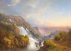 The Falls at Tivoli Huge 19th Century Oil Grand Tour Classical Italian Landscape