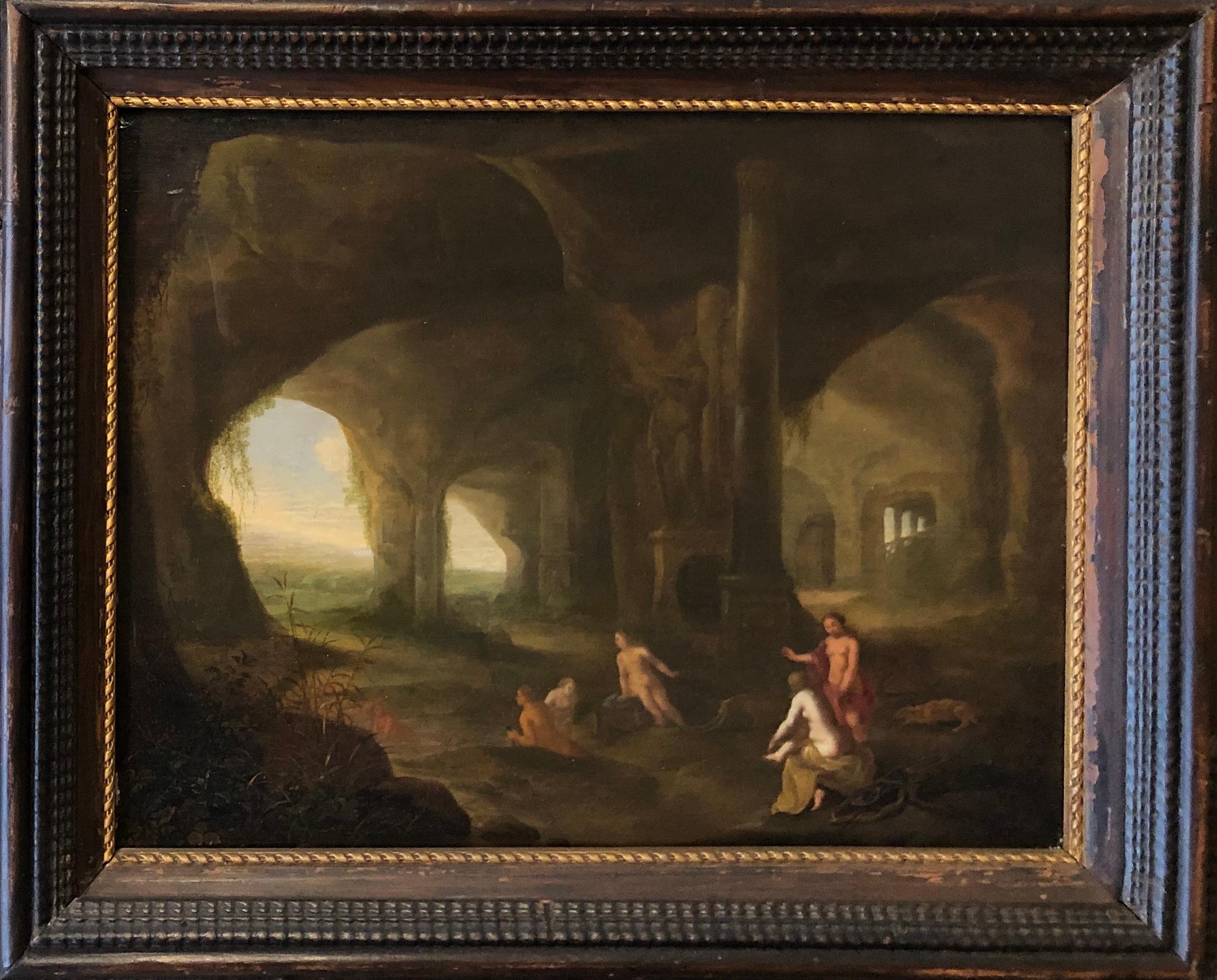 Klassisches Ölgemälde des 17. Jahrhunderts – Diana mit ihren Anhängern in einem Grotto – Painting von Abraham van Cuylenborch