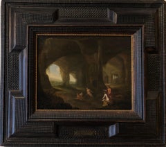 Peinture à l'huile classique du 17e siècle - Diane et ses suivantes dans une grotte