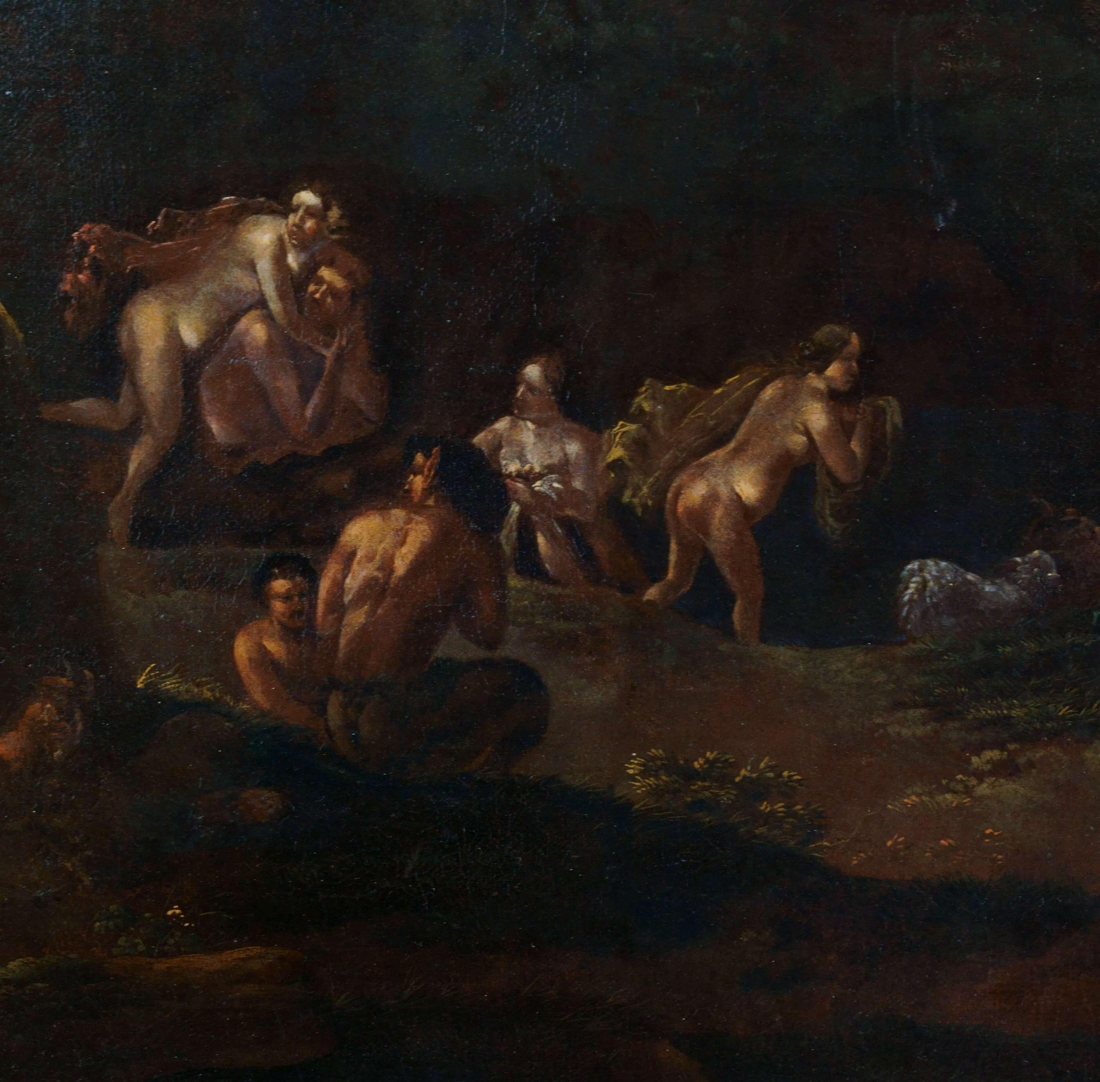 Gran escena mitológica Escuela de Utrecht Siglo XVII Marco Diana y Acteón - Painting Escuela holandesa de Abraham van Cuylenborch