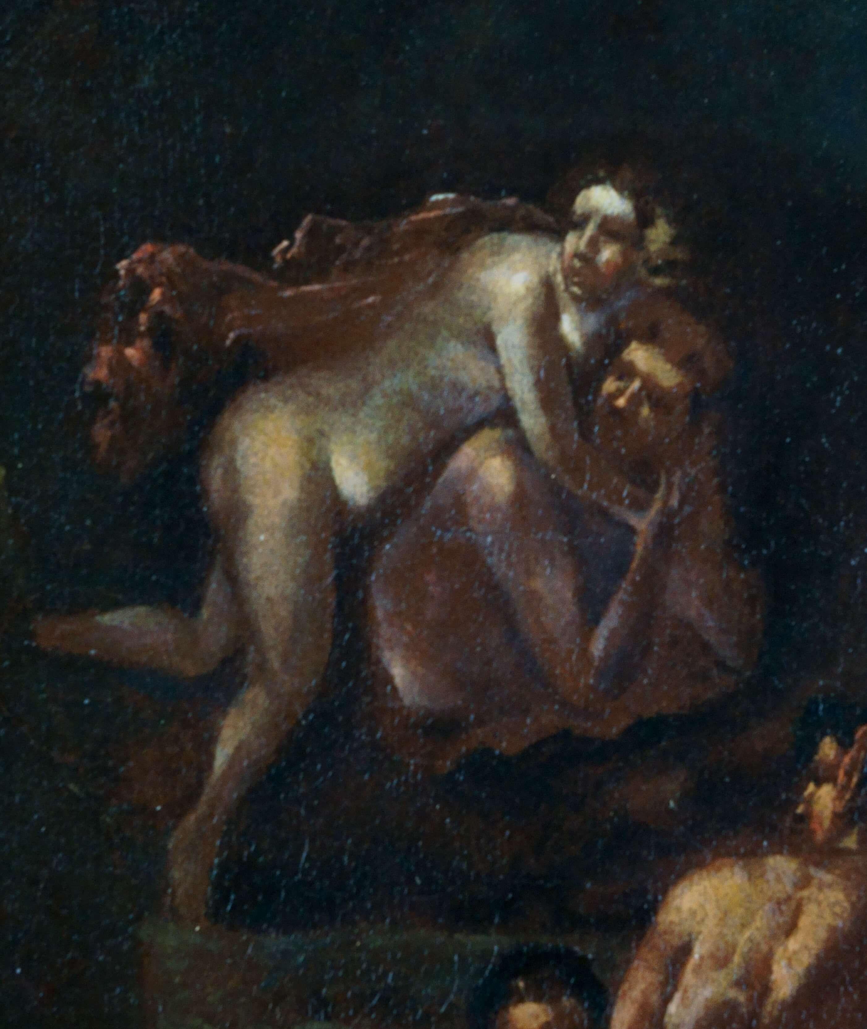 Gran escena mitológica Escuela de Utrecht Siglo XVII Marco Diana y Acteón - Figurative Painting Brown de Abraham van Cuylenborch
