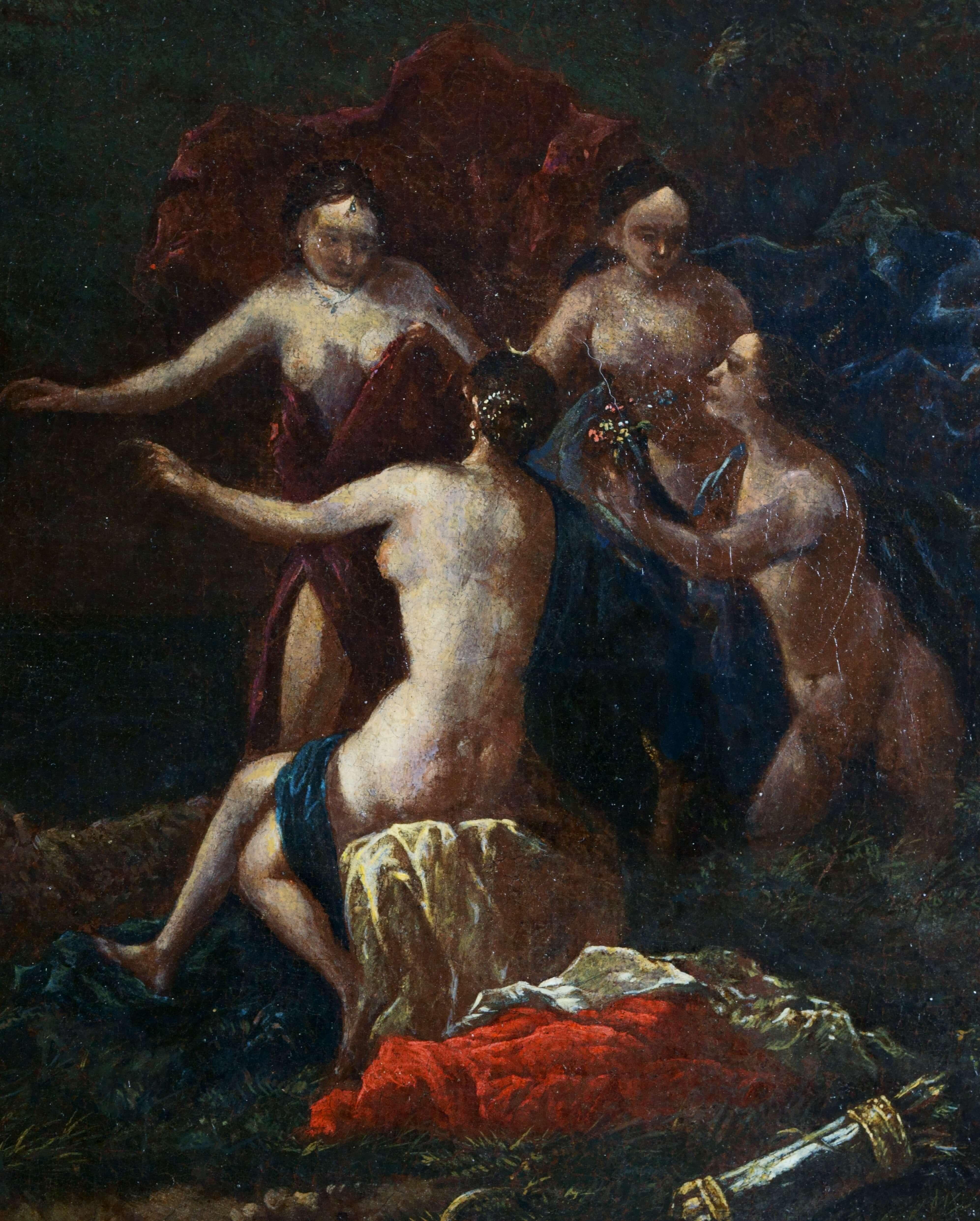 Gran escena mitológica Escuela de Utrecht Siglo XVII Marco Diana y Acteón 1