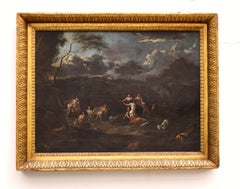 Grande tela Mitologica Scuola olandese Il bagno di Diana XVII secolo