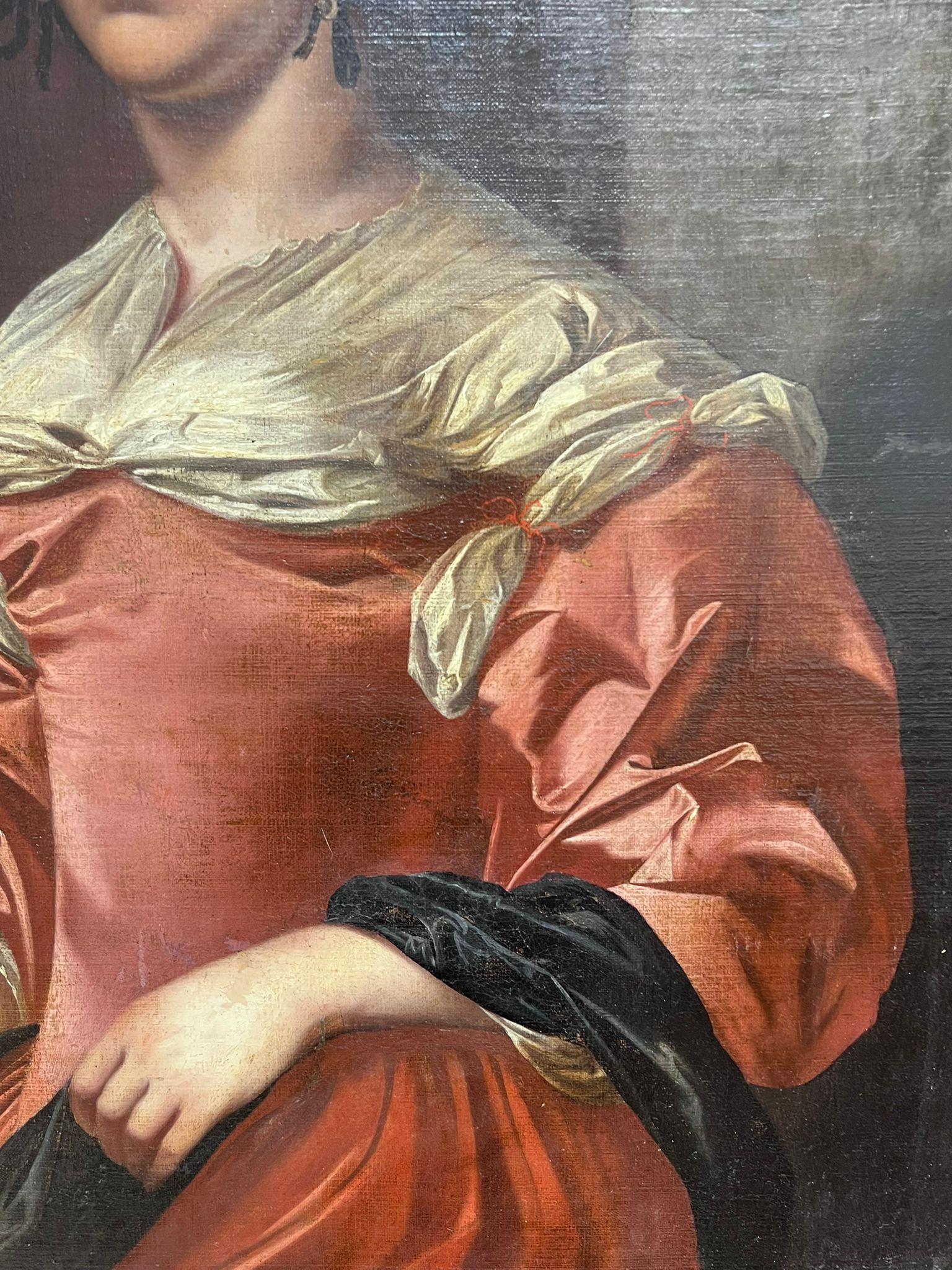 Enorme pintura al óleo holandesa del siglo XVII Retrato de dama noble y perro en venta 4