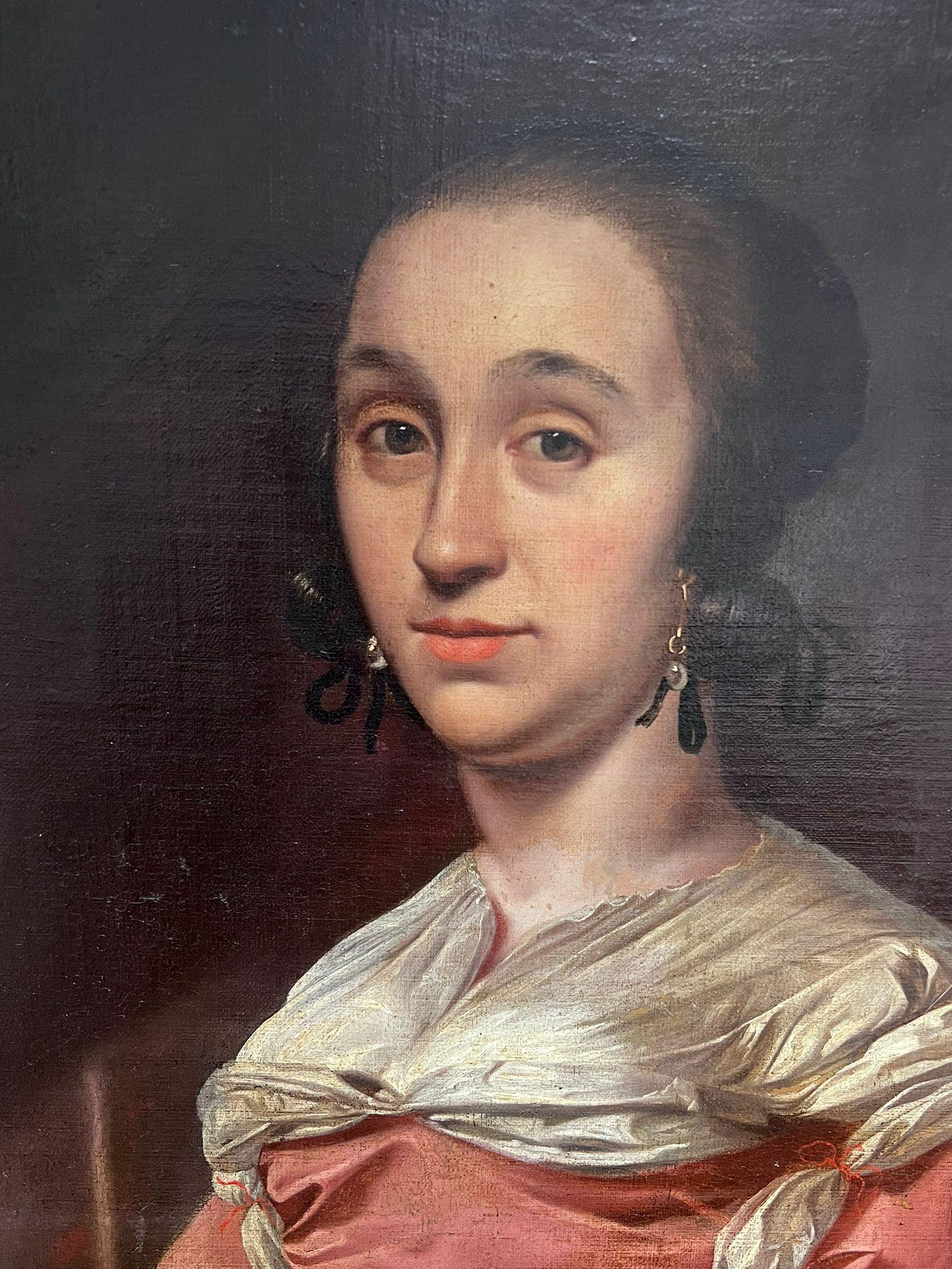 Enorme pintura al óleo holandesa del siglo XVII Retrato de dama noble y perro en venta 5