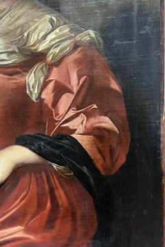 Huge 17th Century Dutch Old Master Oil Painting Portrait of Noble Lady & Dog