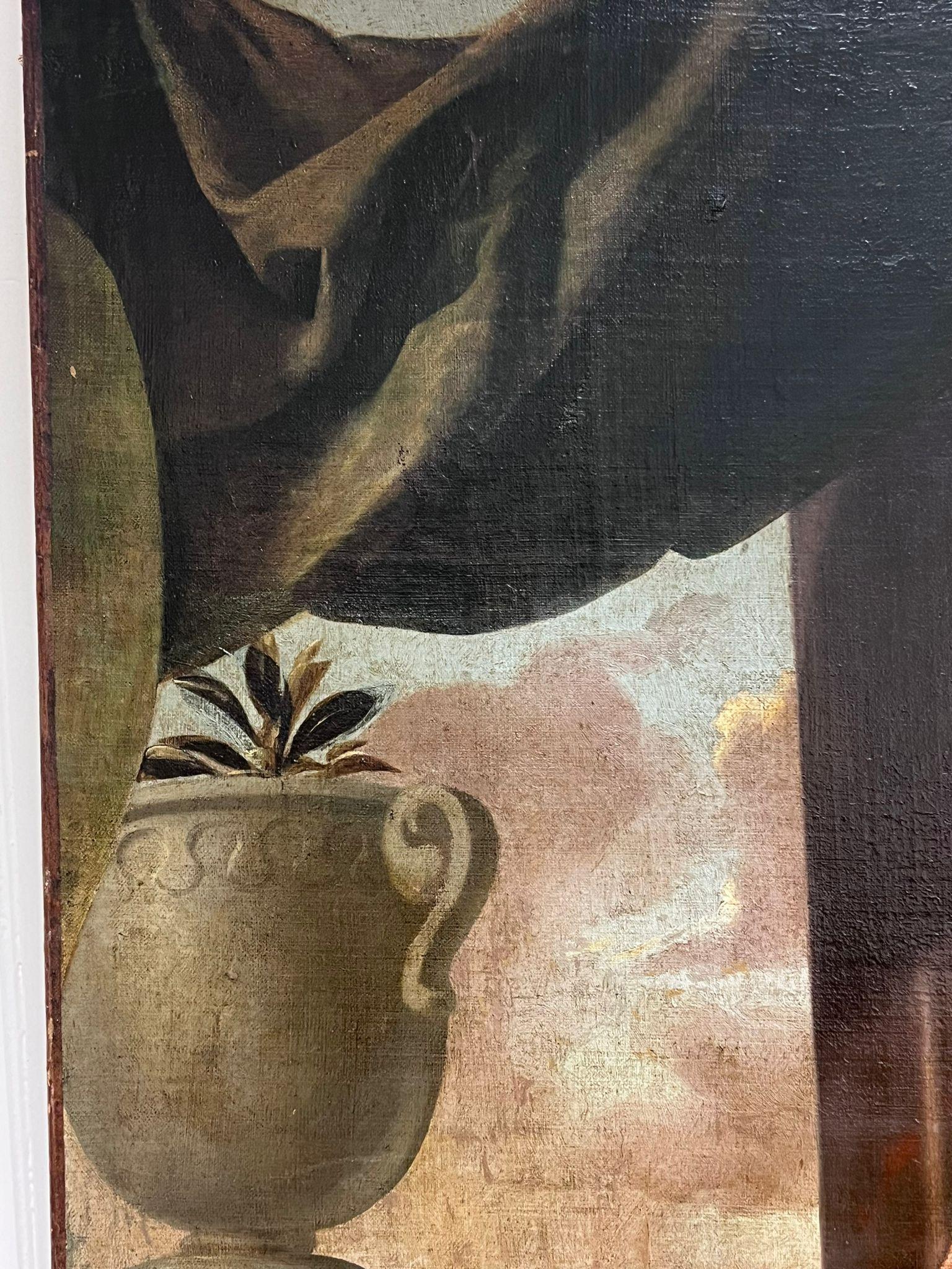 Enorme pintura al óleo holandesa del siglo XVII Retrato de dama noble y perro en venta 1