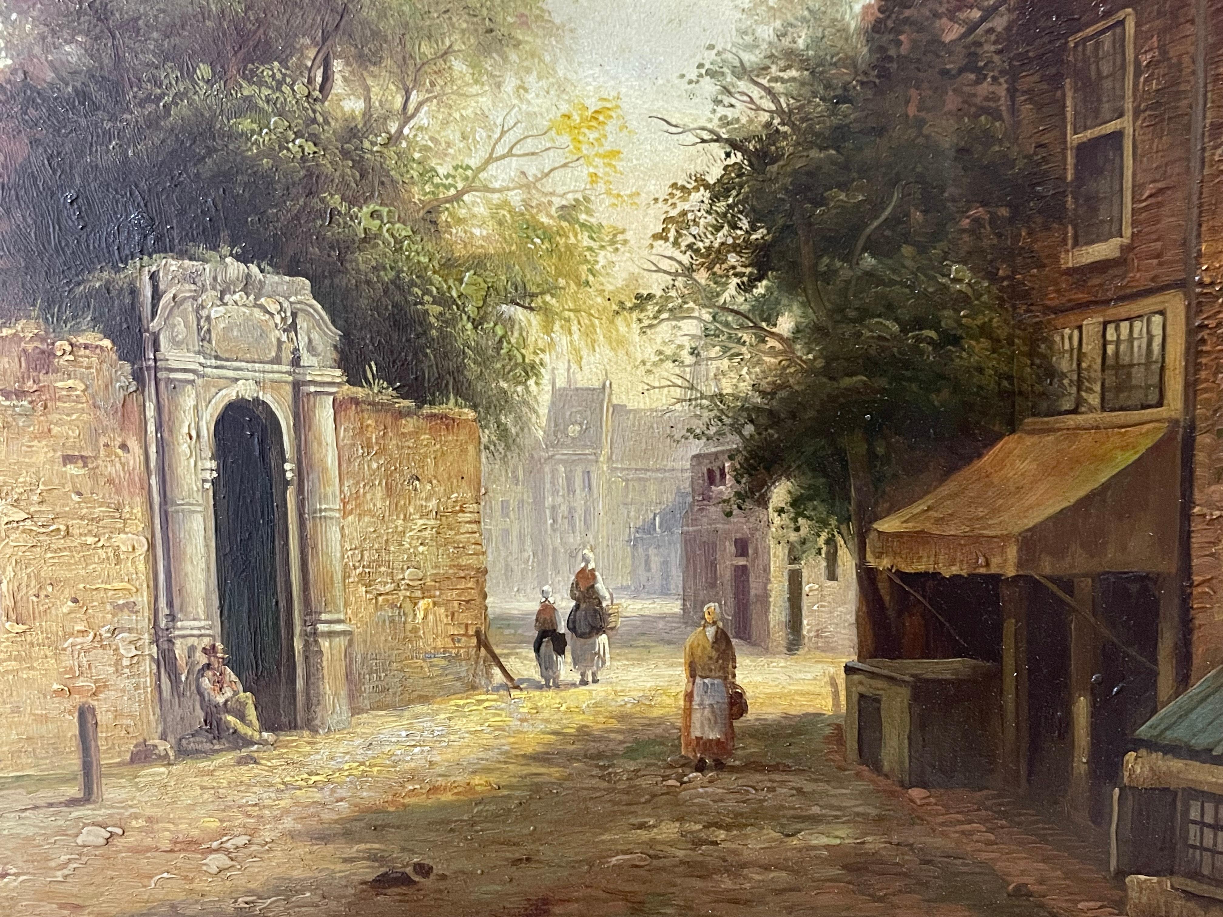 Scena di Townes olandese firmata all'inizio del XX secolo olio su tela in vendita 1