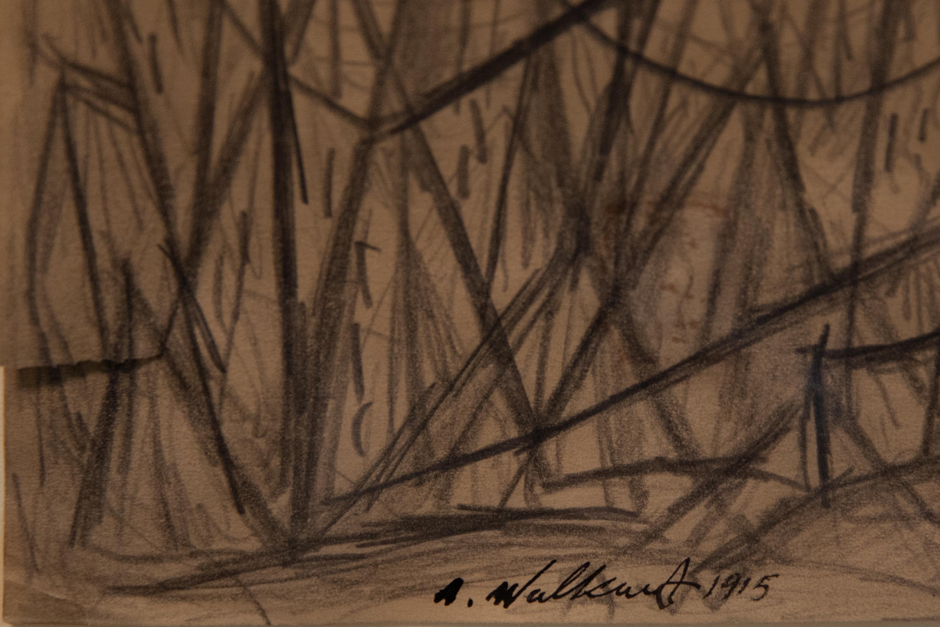Abraham Walkowitz, circa 1940 New York Cityscape Drawing In Fair Condition In Kingston, NY