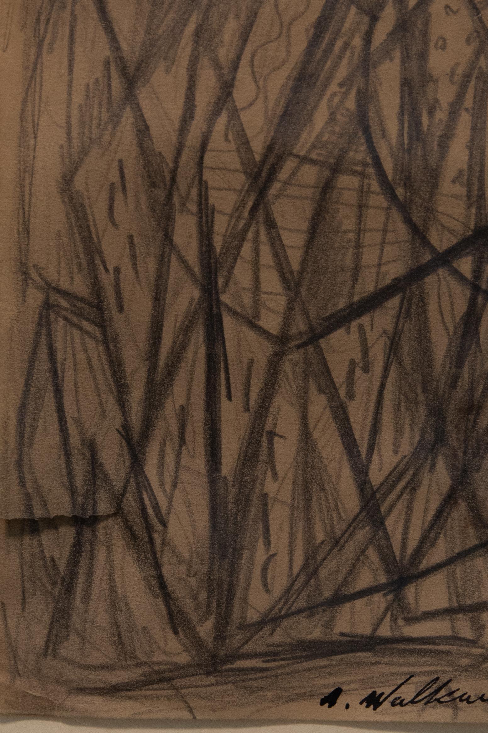 20th Century Abraham Walkowitz, circa 1940 New York Cityscape Drawing