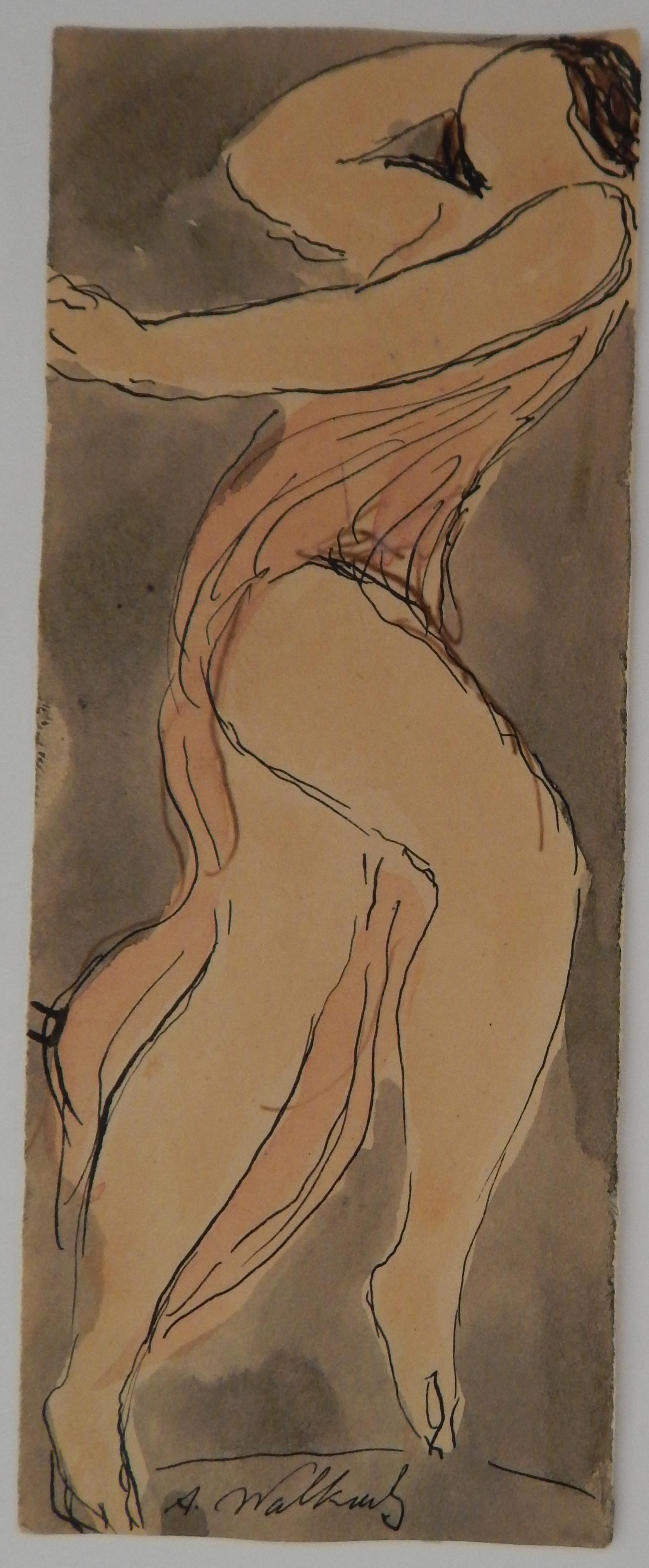 Original pen and ink with watercolor by American Modernist Abraham Walkowitz (1878-1965)
Depicting one of his favourite subjects, Isadora Duncan, the “Mother of Modern Dance.”
In excellent condition, circa 1920s. Signed in ink lower