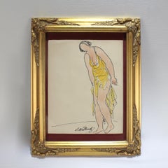 Abraham Walkowitz Ink Drawing of Ballet Dancer Isadora Duncan in Yellow
