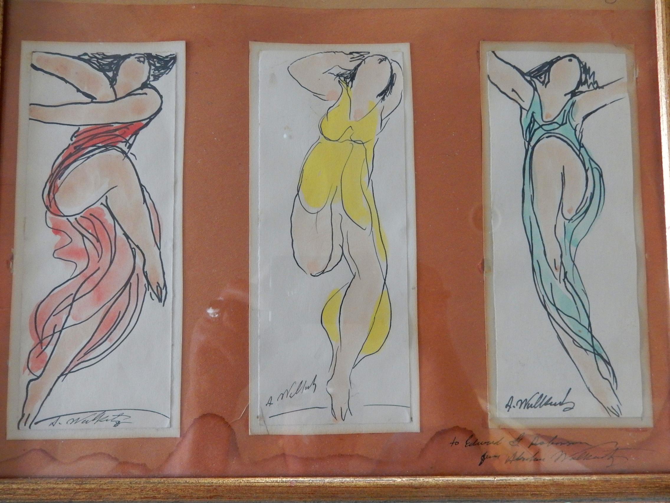 Abraham Walkowitz Watercolor Set of Isadora Duncan In Good Condition In Las Vegas, NV