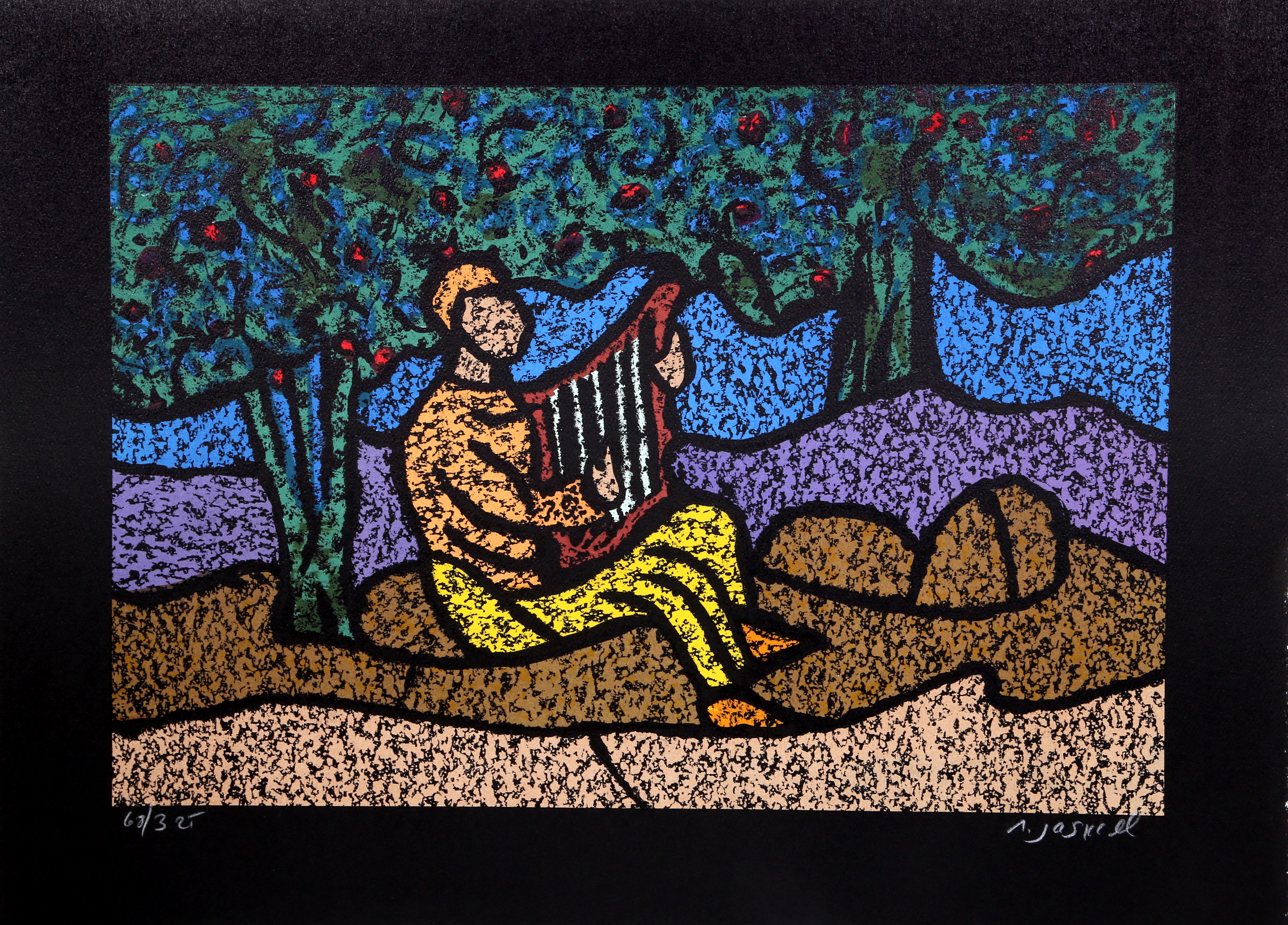 Lyre Player

Abraham Yaskil
Polish

Screenprint, signed and numbered in pencil
Edition of 375
Image Size: 15.25 x 21 inches
Size: 19.5 x 21 in. (49.53 x 53.34 cm)