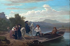 "The Ferry Crossing," Abraham Zwahlen, Swiss Alpine Landscape, European River