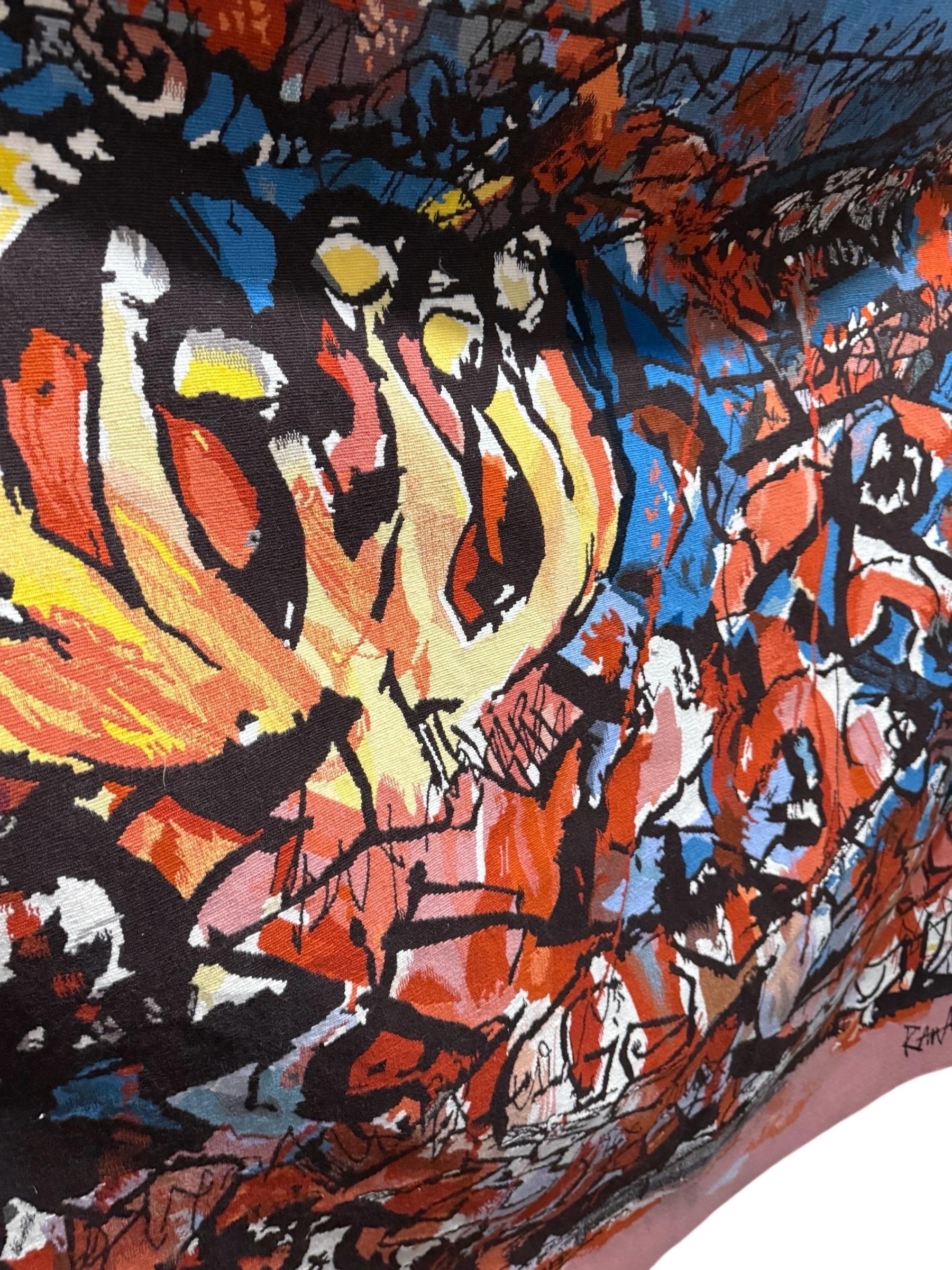 Abraham Rattner Grande tapisserie expressionniste en laine d'Aubusson israélienne tissée à la main en vente 11
