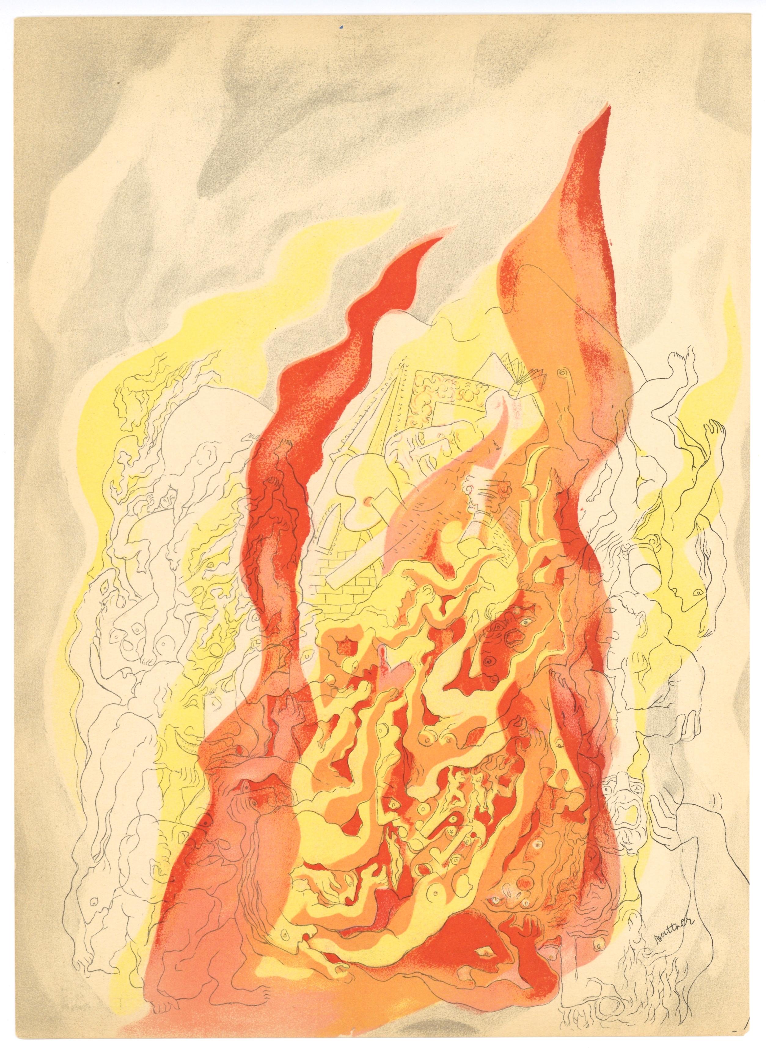 "Fire" original lithograph - Print by Abraham Rattner