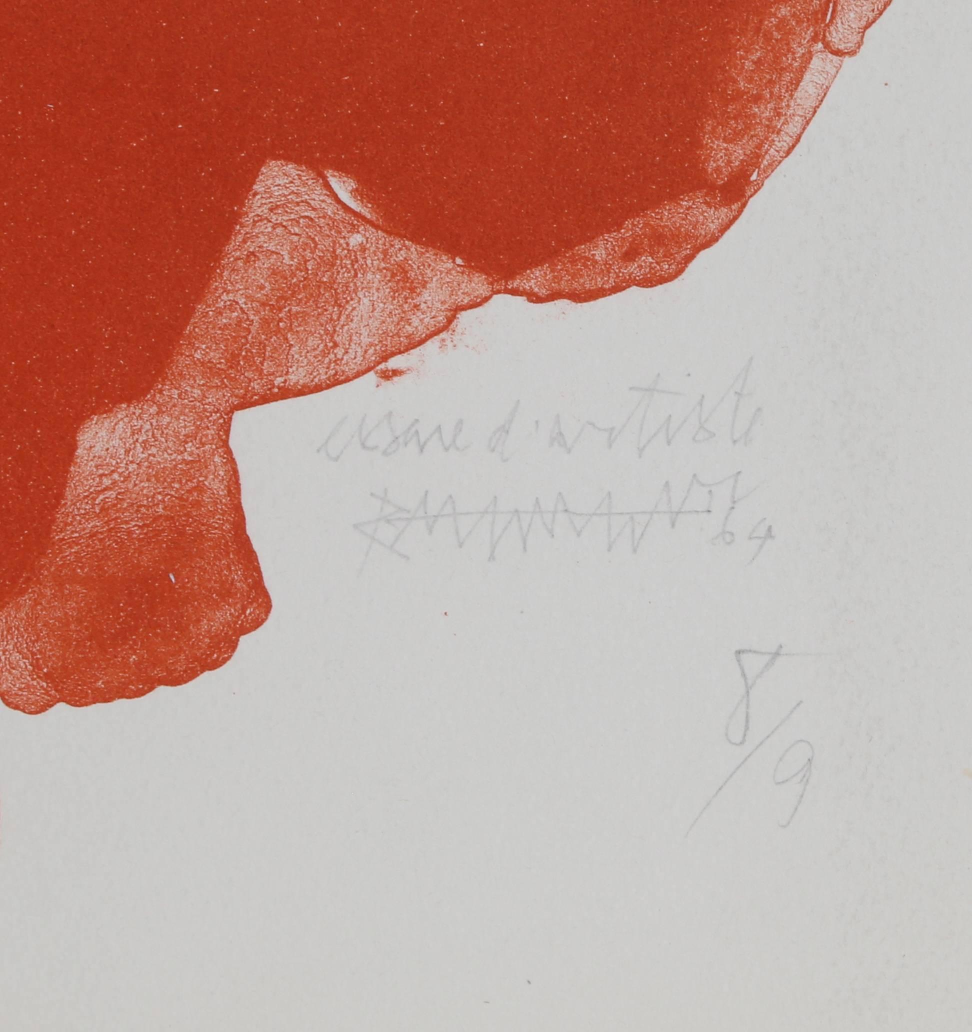 Artist: Abraham Rattner, American (1895 - 1978)
Title: Red Abstract
Year: 1964
Medium: Lithograph, signed, numbered and dedicated in pencil
Edition: 8/9 Artist's Proof
Size: 30  x 21 in. (76.2  x 53.34 cm)