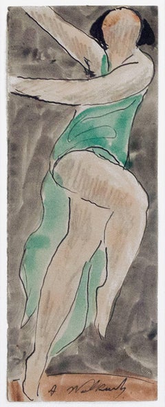 "Isadora Duncan Dancing #3, " Watercolor and Ink signed by Abraham Walkowitz