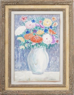 Antique American Modernist Flower Still Life Heydenryk Frame Signed Painting