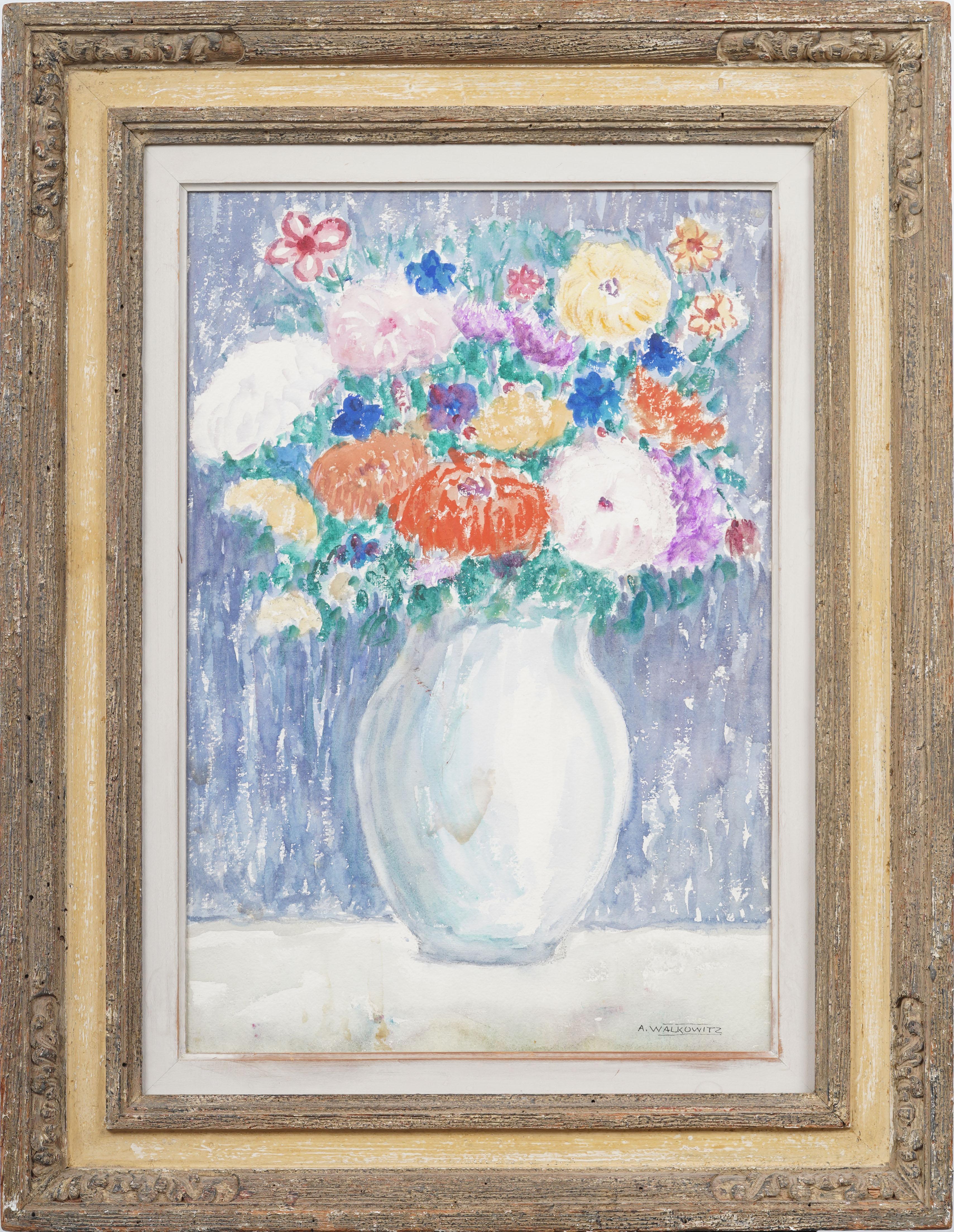 Abraham Walkowitz Interior Painting - Antique American Modernist Flower Still Life Heydenryk Frame Signed Painting