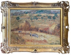 Haystacks Oil Painting, American Impressionist, Signed, 20th Century