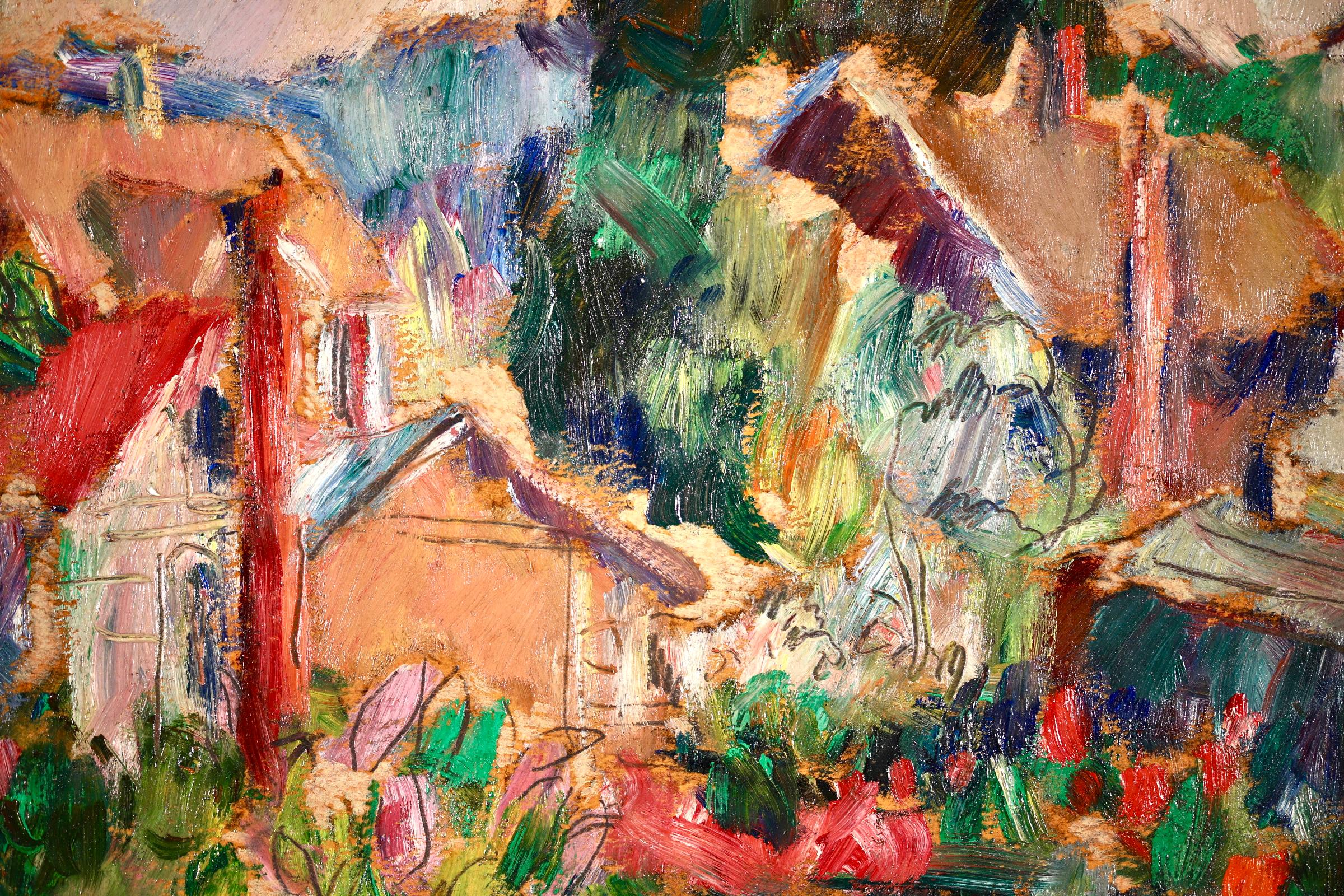 The Garden - 20th Century Oil, Cottages in Village Landscape by Abram Manevich 6