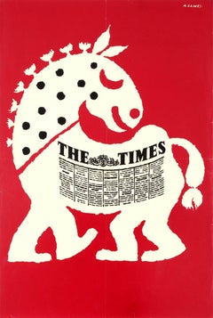 Original Vintage Advertising Poster For The Times Newspaper Horse Design - Games