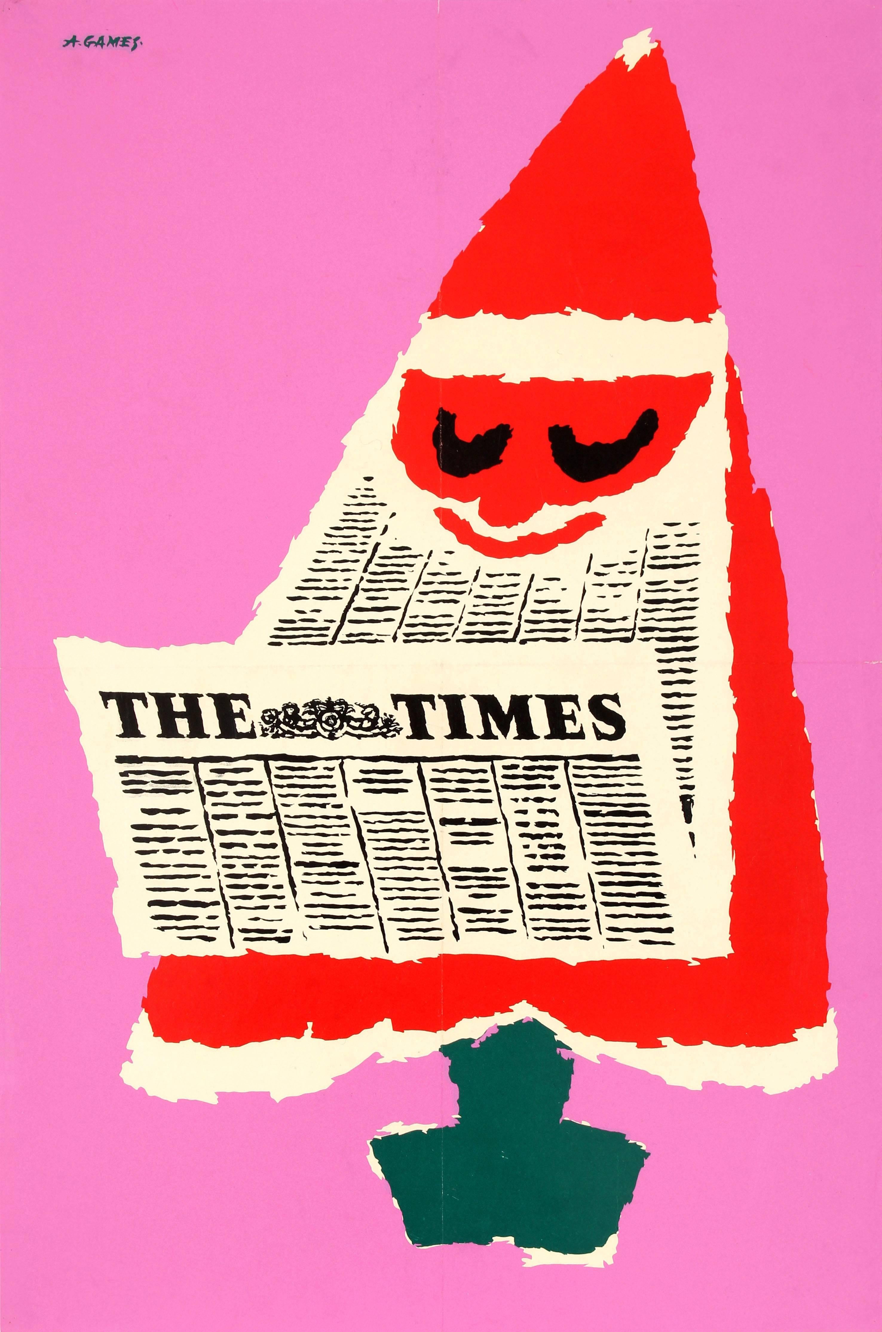 Abram Games Print - Original Vintage Christmas Tree Santa Design Poster For The Times Newspaper UK