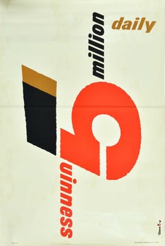Original Vintage Getränke-Poster Guinness 5 Million Daily Pint Glass Typografie Kunst