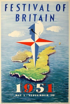 Original Vintage Mid Century Design Poster By A. Games Festival Of Britain 1951