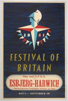 Original Vintage Poster Festival Of Britain DFDS Summer Travel Midcentury Design