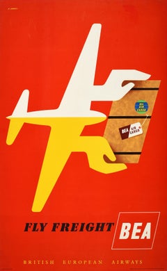 Affiche publicitaire d'origine de voyage vintage BEA Fly Freight, conception Abram Games