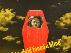 Original Vintage War Poster Child Found A Blind WWII Ammunition Shells Modernism