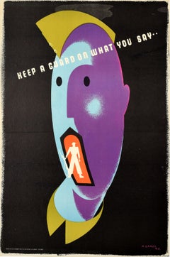 Original Vintage-Kriegsplakat „ Keep Guard On What You Say“, Abram-Spiele, Zweiter Weltkrieg