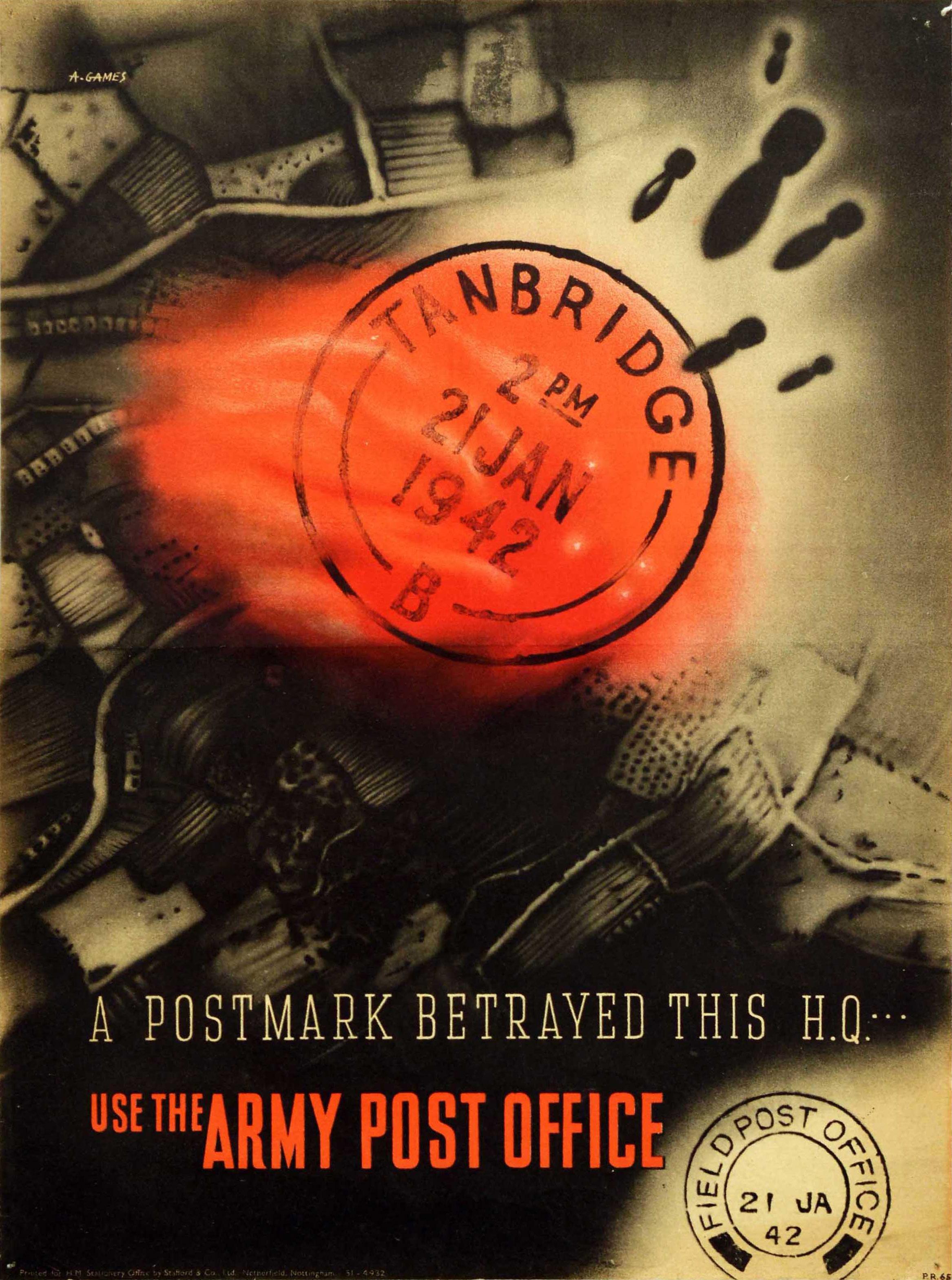 Abram Games Print - Original Vintage War Poster Postmark Betrayed HQ Army Post Office WWII Modernism