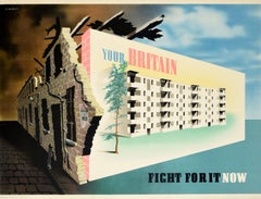 Original Vintage War Poster Your Britain Fight For It Now Rehousing Plans WWII