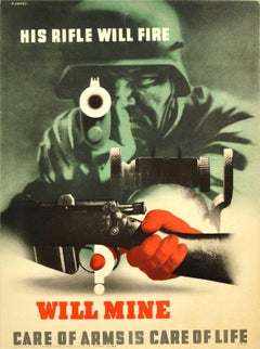 Original-Vintage-Poster aus dem Zweiten Weltkrieg, Sein Rifle Will Fire Abram Games, Krieg, Militrische Sicherheit