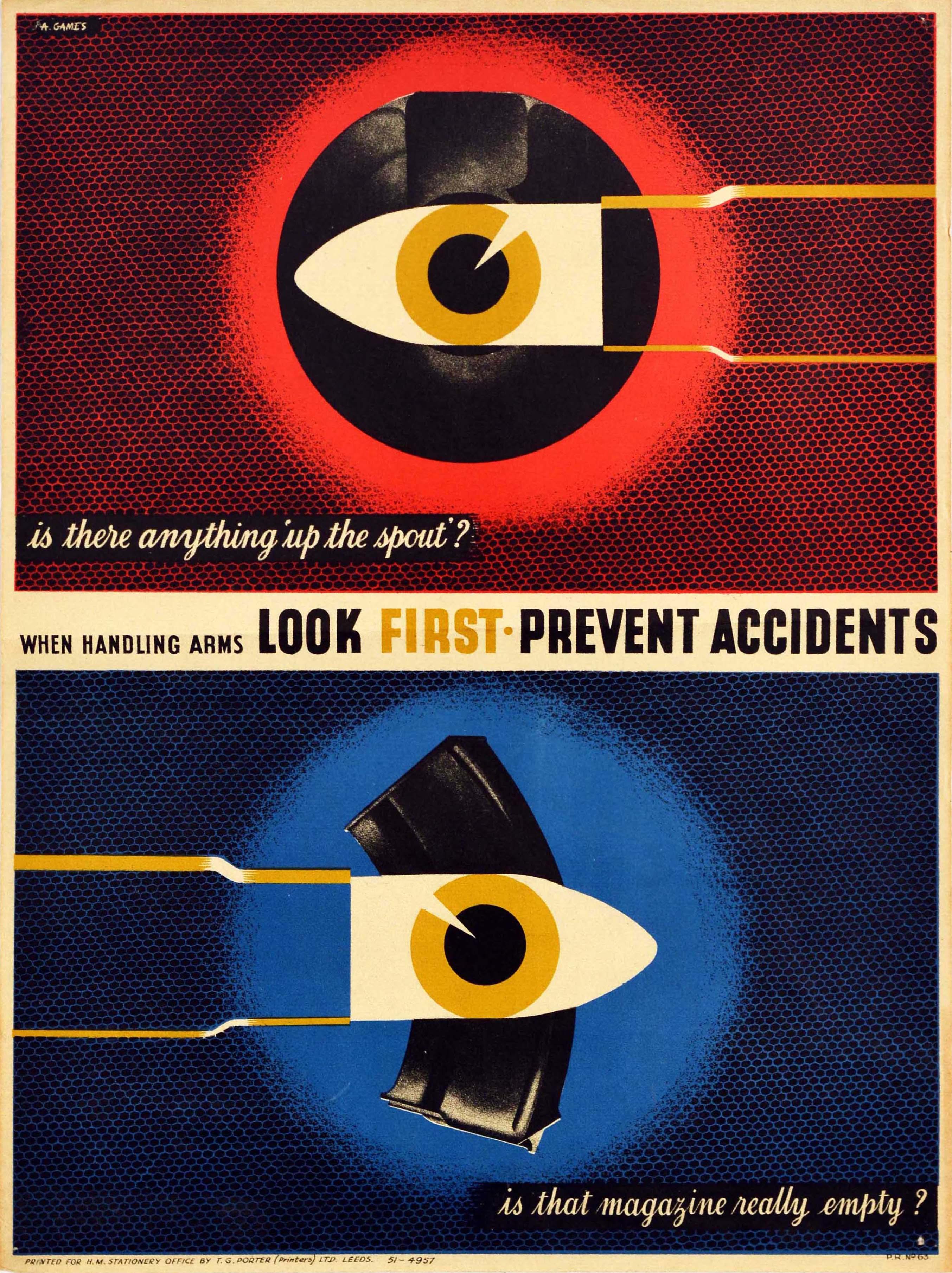 Abram Games Print - Original Vintage WWII Poster Look First Prevent Accidents Bullets Graphic Design