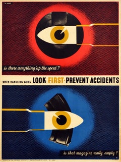 Original-Vintage-Poster, WWII, „Look First Prevent accidents“, Kugeln, Grafikdesign