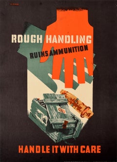 Original Vintage WWII Poster Rough Handling Ruins Ammunition Safety Care Warning (anglais seulement)