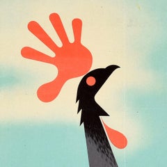 Original Vintage WWII Poster When You Go Out Don't Crow Cockerel Abram Games Art