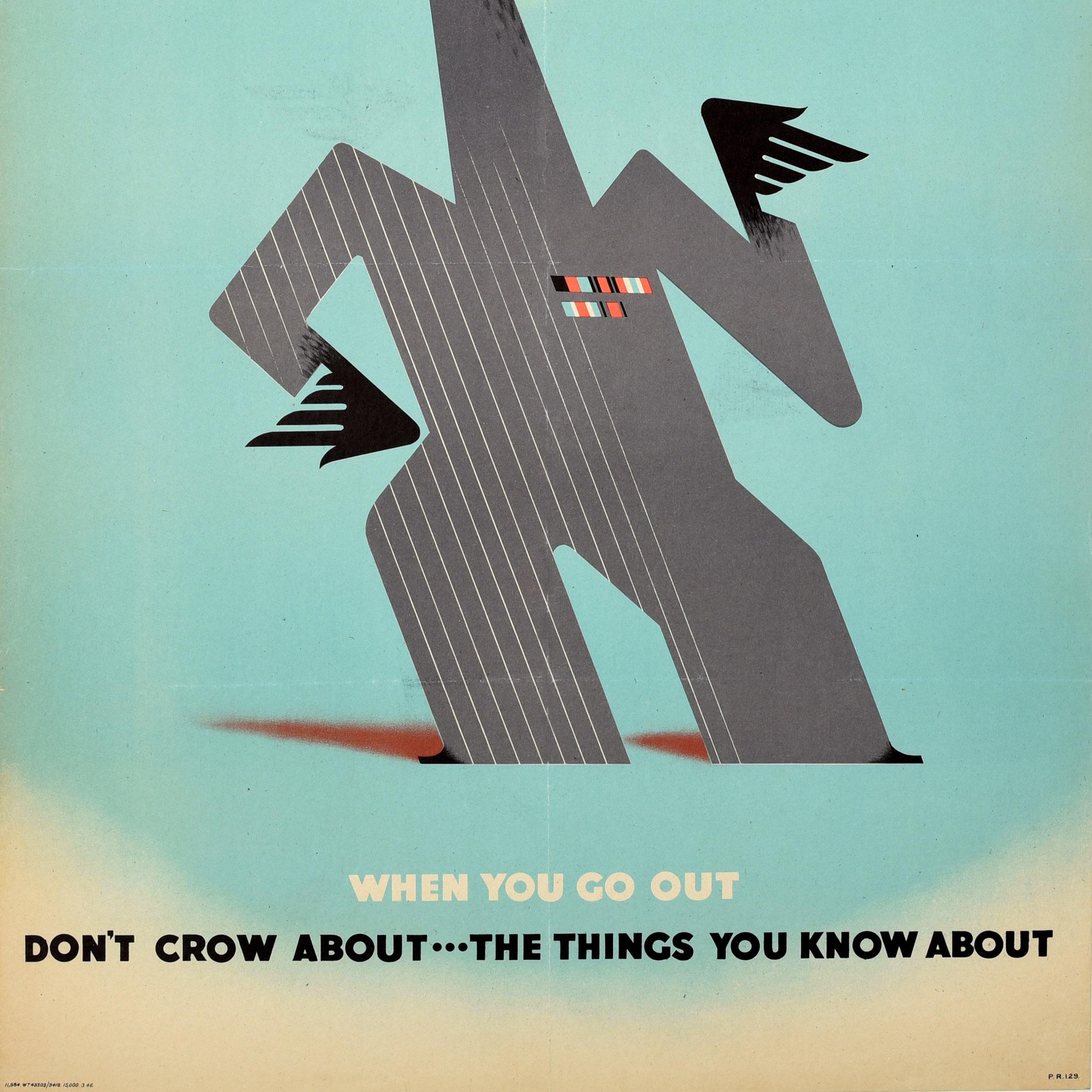 Original Vintage WWII Poster When You Go Out Don't Crow Cockerel Abram Games Art For Sale 2