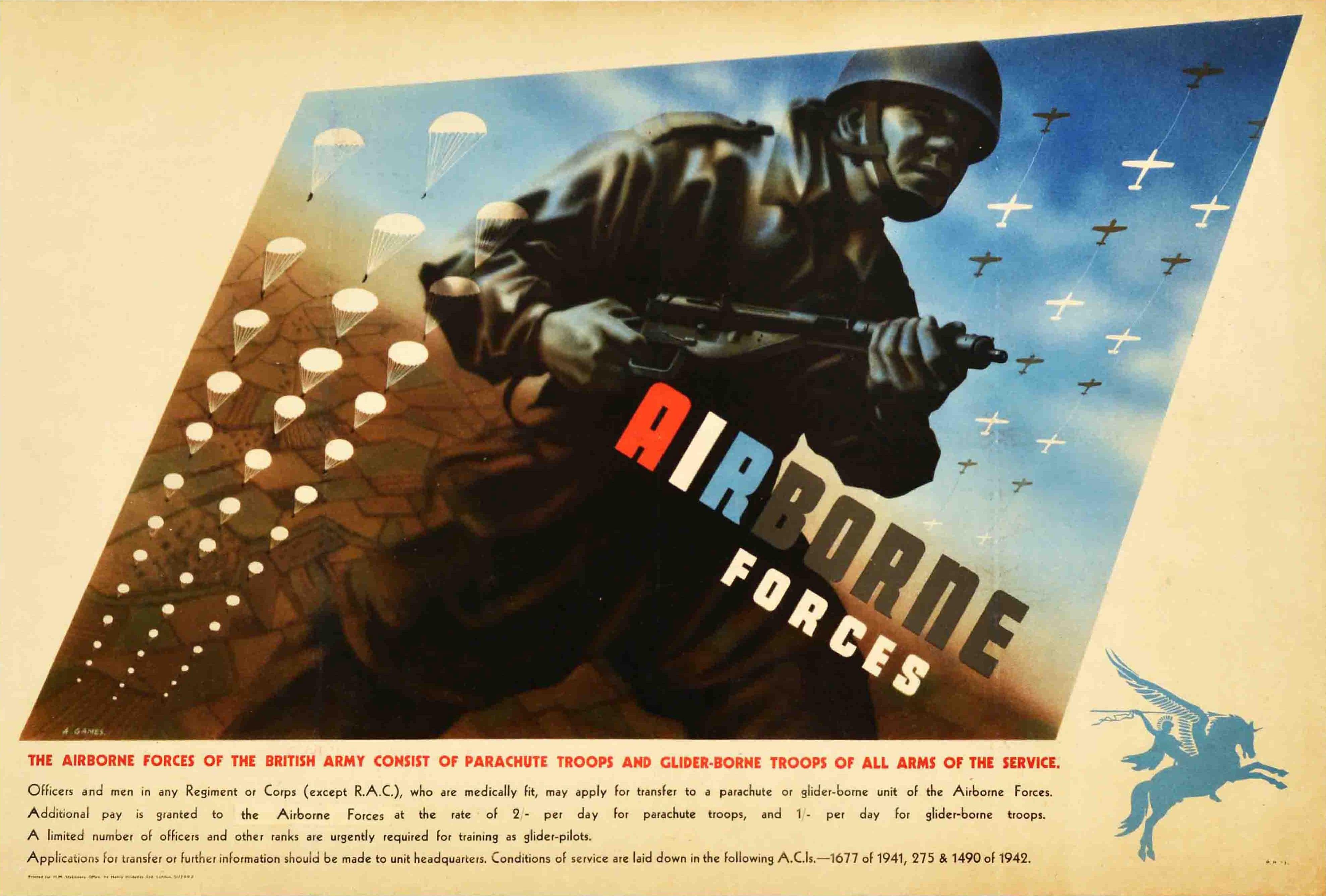 Abram Games Print - Original Vintage WWII Recruitment Poster Airborne Forces British Army Troops