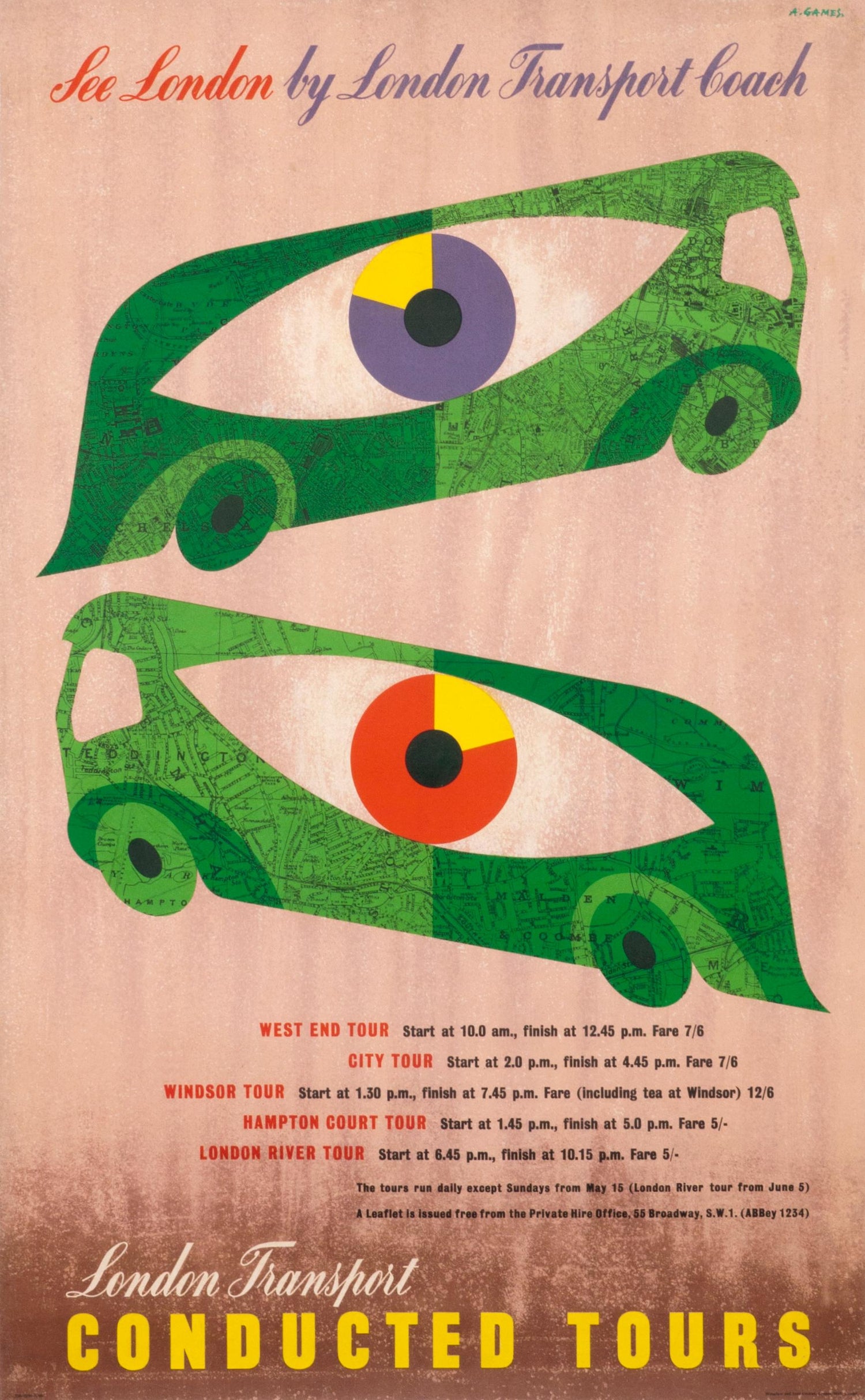 Abram Games - "See London by London Transport Coach" Original Vintage Tour  Poster For Sale at 1stDibs