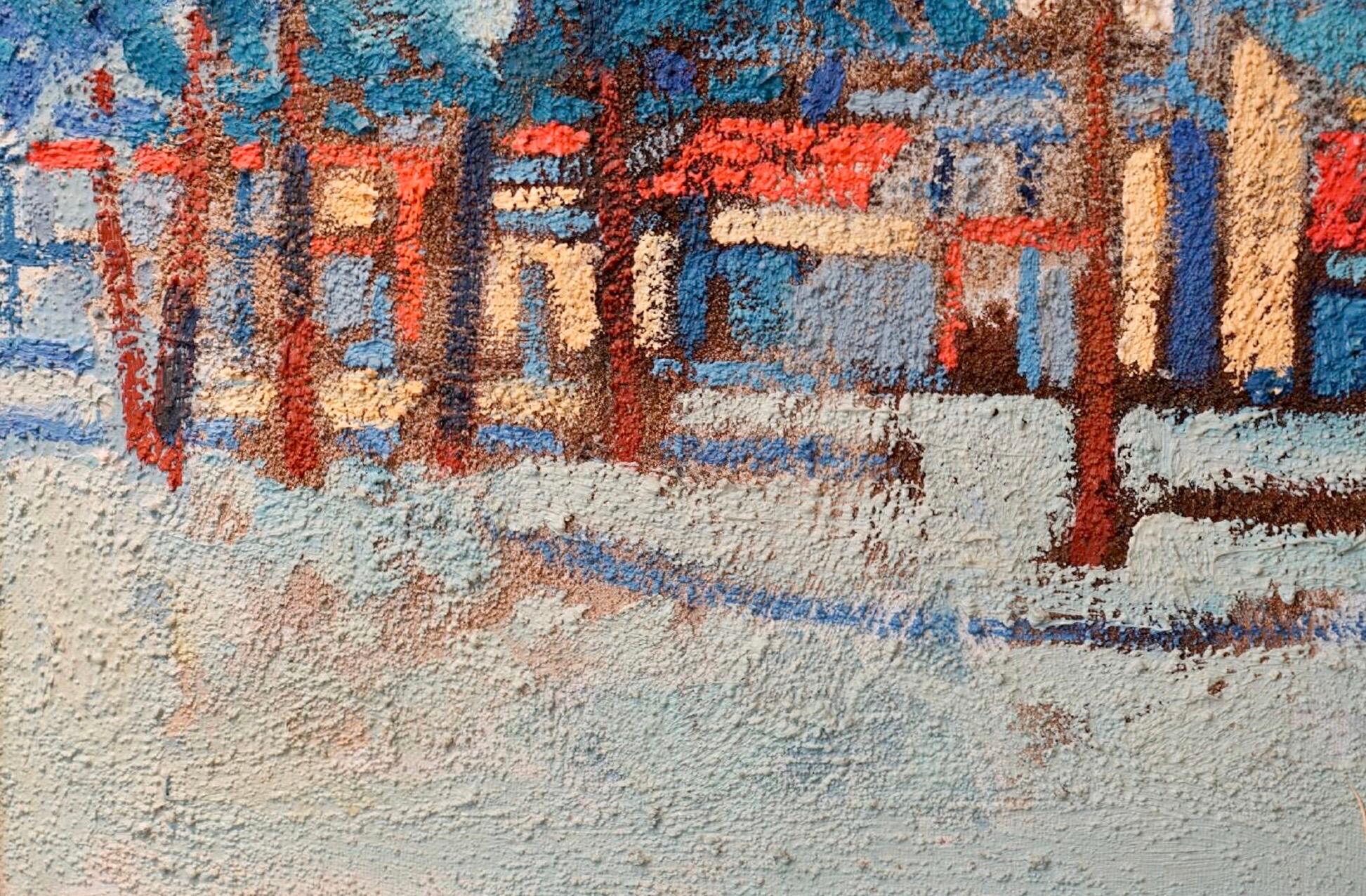 Grande quadro a olio polacco francese con scena parigina della metà del secolo scorso, dipinto a olio Moulin Rouge - Landscape Painting Grigio di Abram Krol
