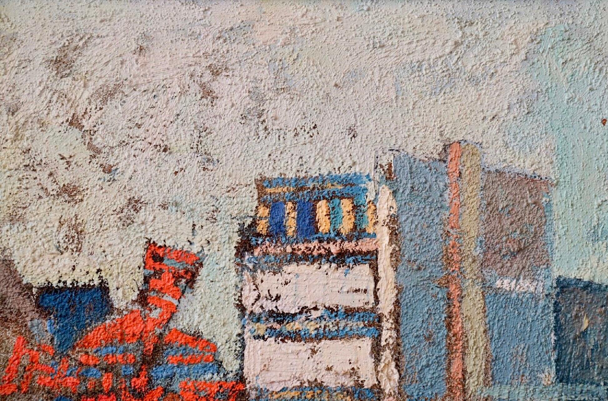 Large Polish French Paris Scene Mid Century Modernist Oil Painting Moulin Rouge - Gray Abstract Painting by Abram Krol