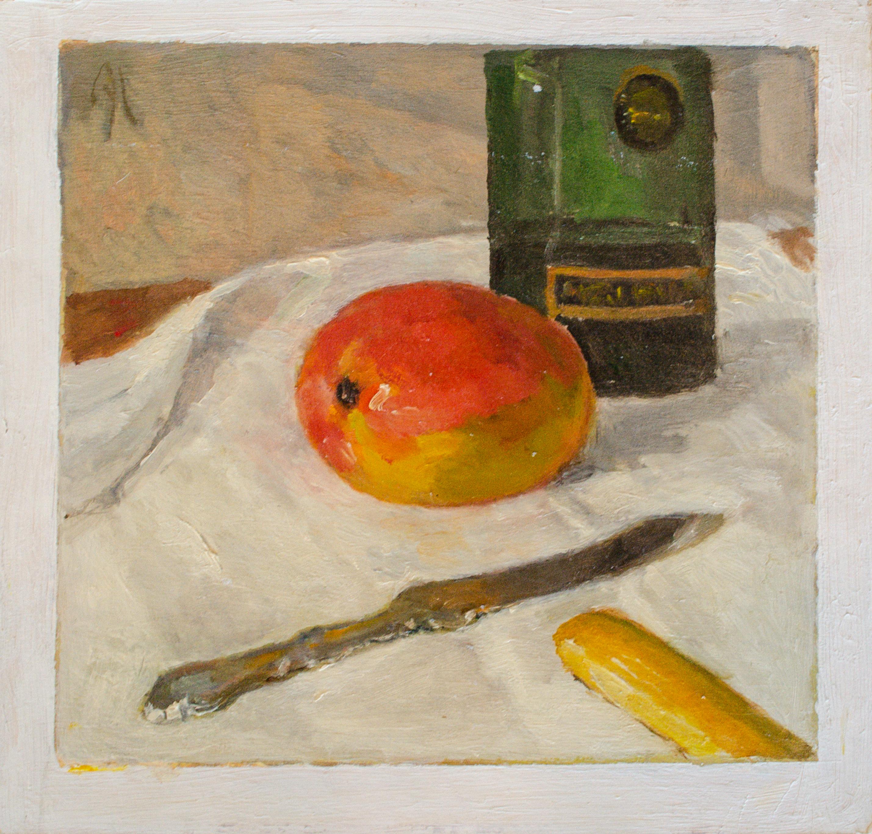 Abram Lerner (founding director of Hirshorn Museum, 1917-2009)
Still Life with Mango, 1999
Oil on wood panel
10 x 10 1/3 in.
Signed and inscribed verso: Abram Lerner, Still Life with Mango, To Naomi and Walter con affezione, 3/99, Southampton