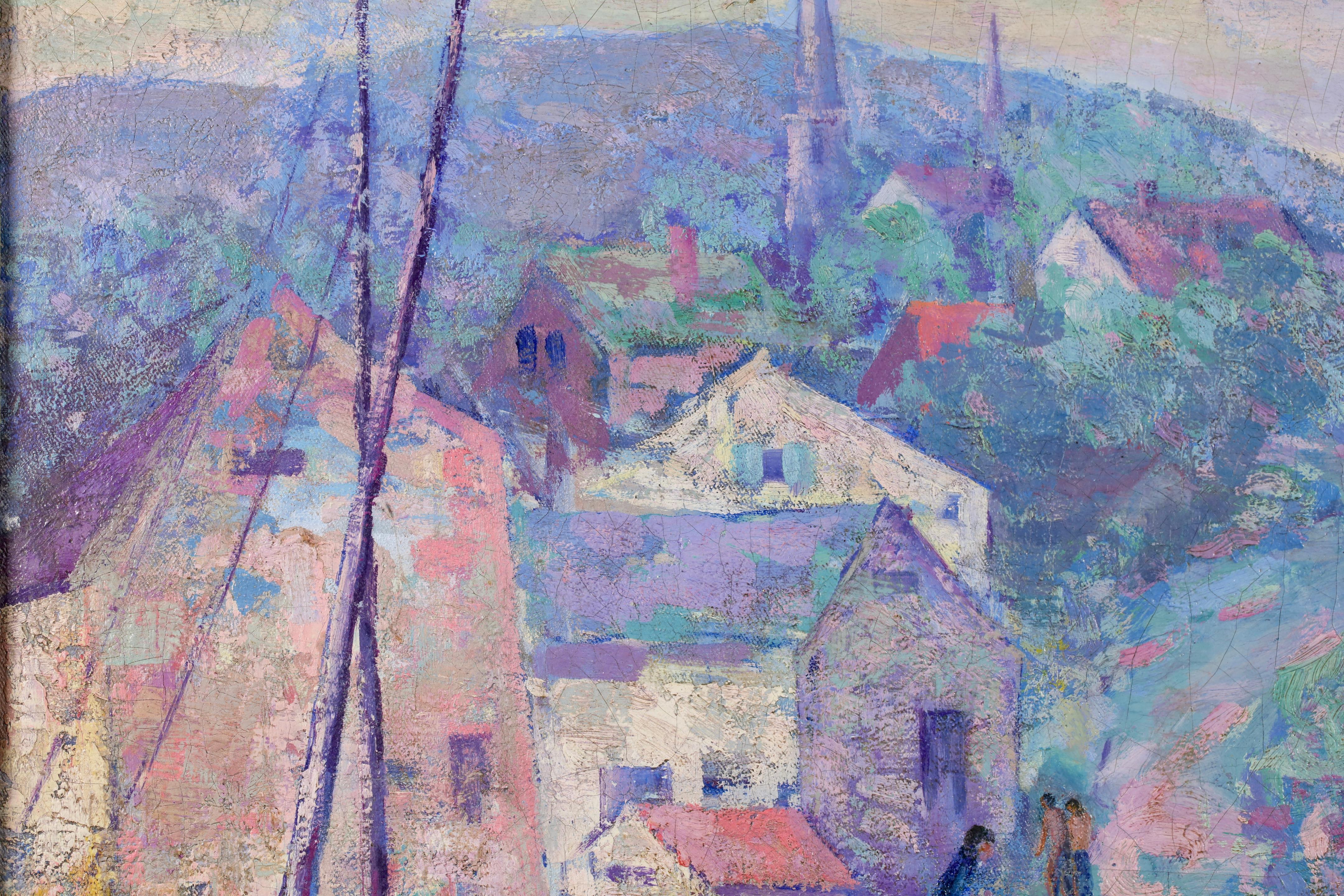 Puerto de Gloucester - Paisaje impresionista americano Óleo de Abram Molarsky en venta 2